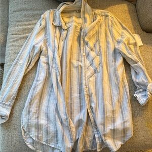 Anthropologie Blue and White Striped Button Down Shirt